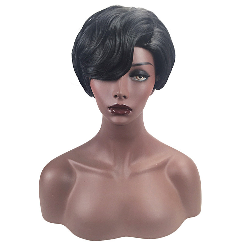 Women's wig short hair black short curly hair