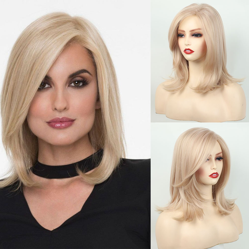 Female full head long hair with partial split golden wig