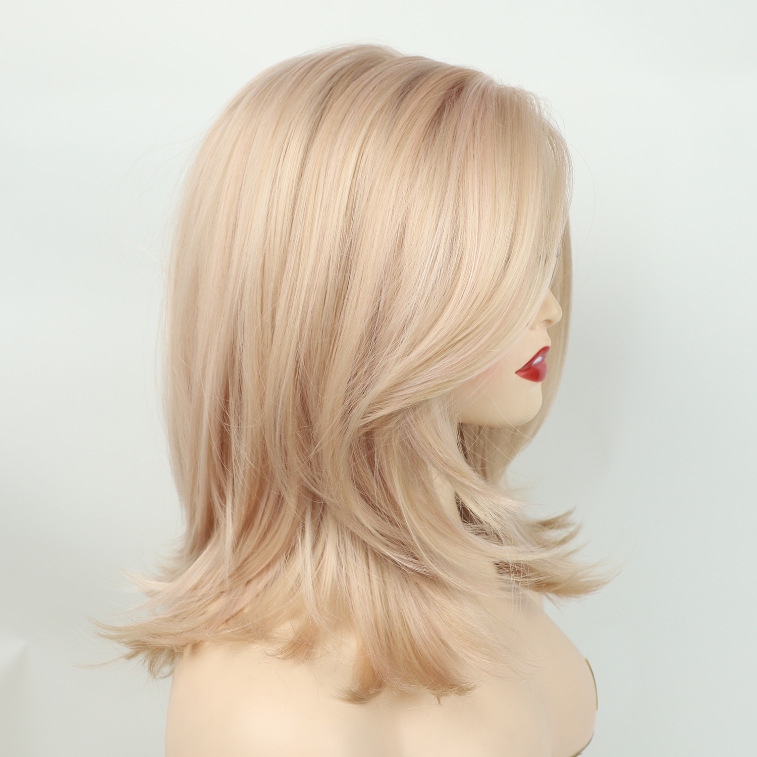 Female full head long hair with partial split golden wig