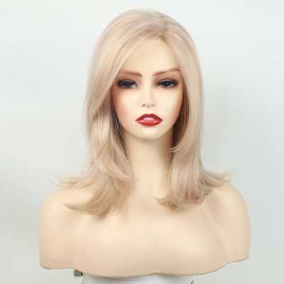 Female full head long hair with partial split golden wig 02