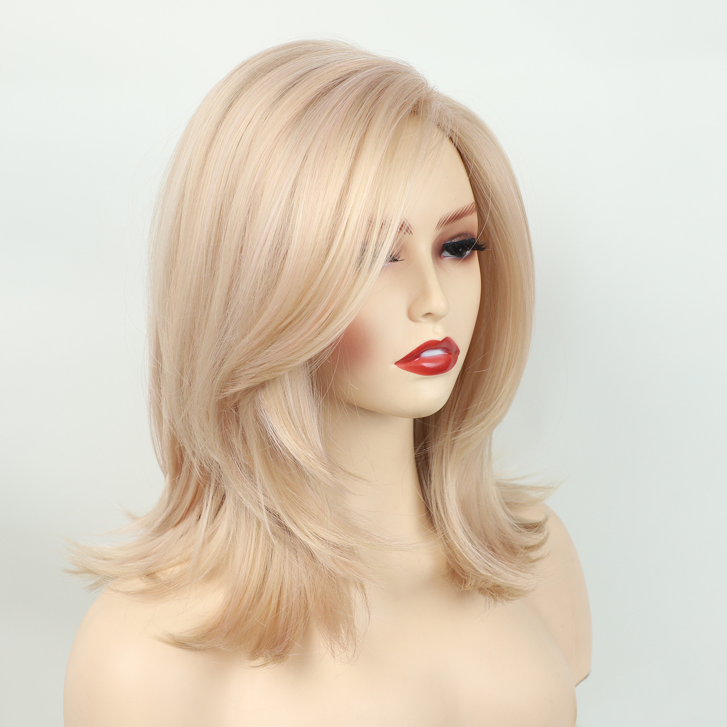Female full head long hair with partial split golden wig
