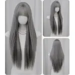 Bangs silver grey dyed long hair wig