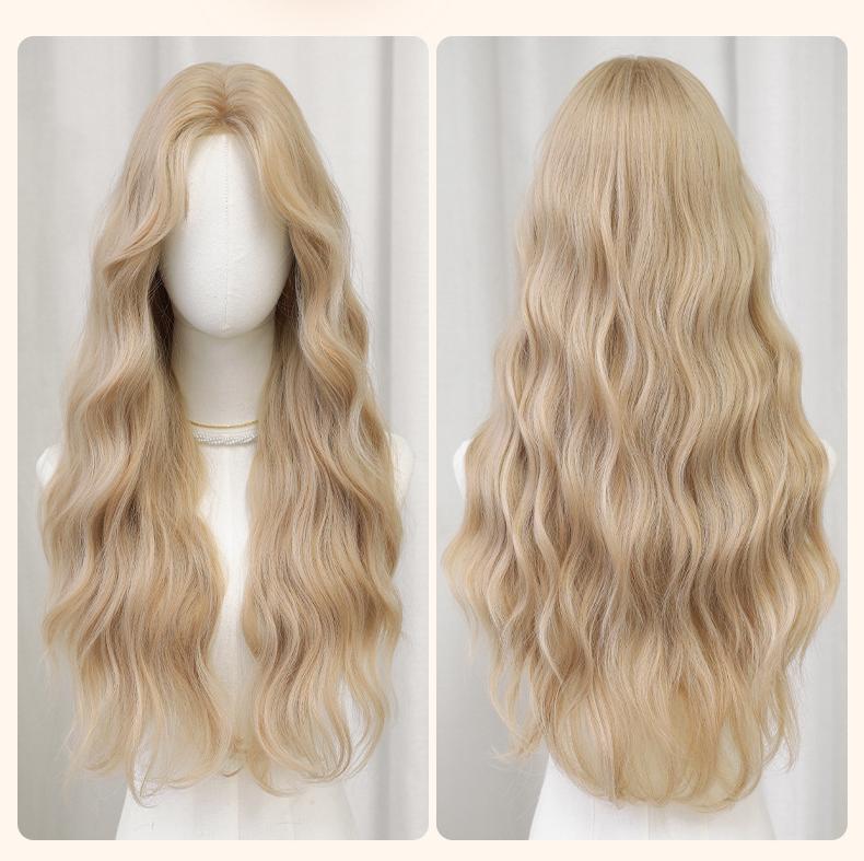 Cream gold synthetic wig for women with long curly hair,wig