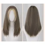 Grey brown medium long straight hair,wig