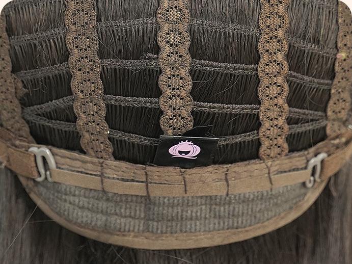 Grey brown medium long straight hair,wig