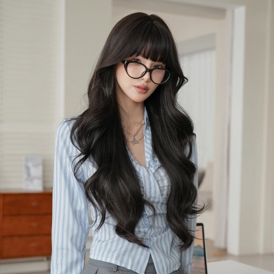 Large wave high temperature silk simulation long curly wig 02