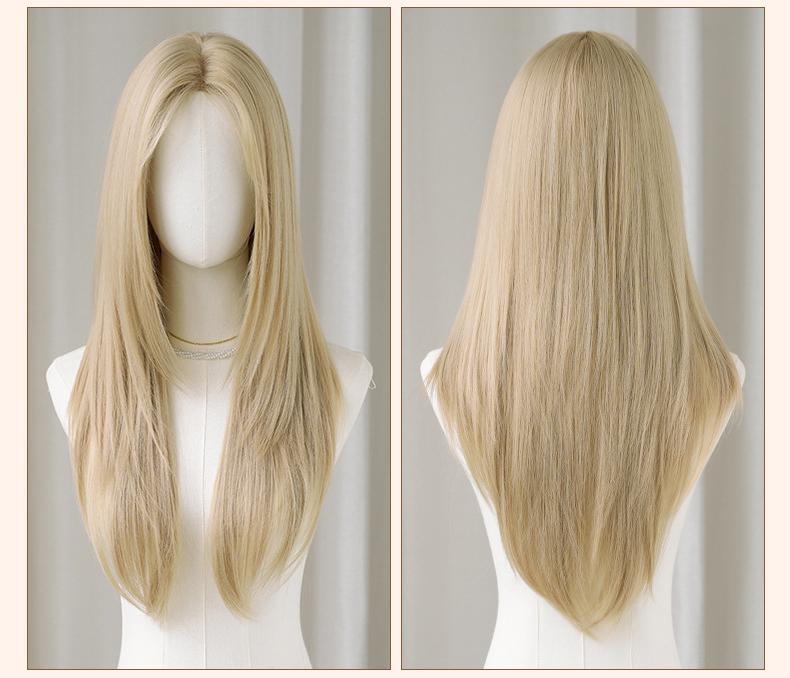 Medium length white gold full head wig