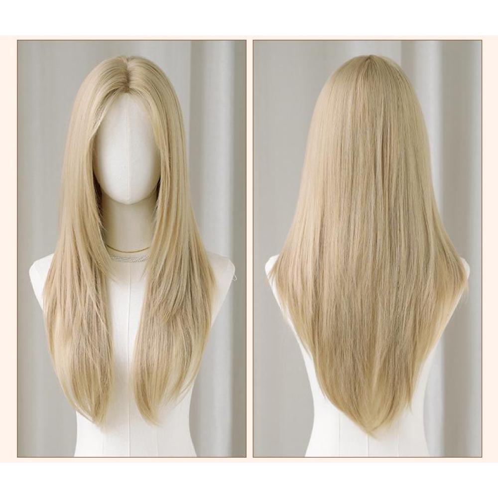 Medium length white gold full head wig