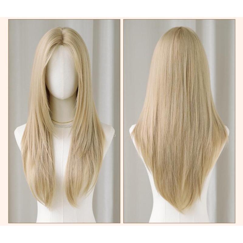 Medium length white gold full head wig