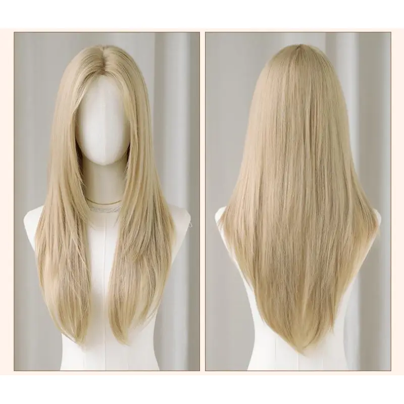 Medium length white gold full head wig