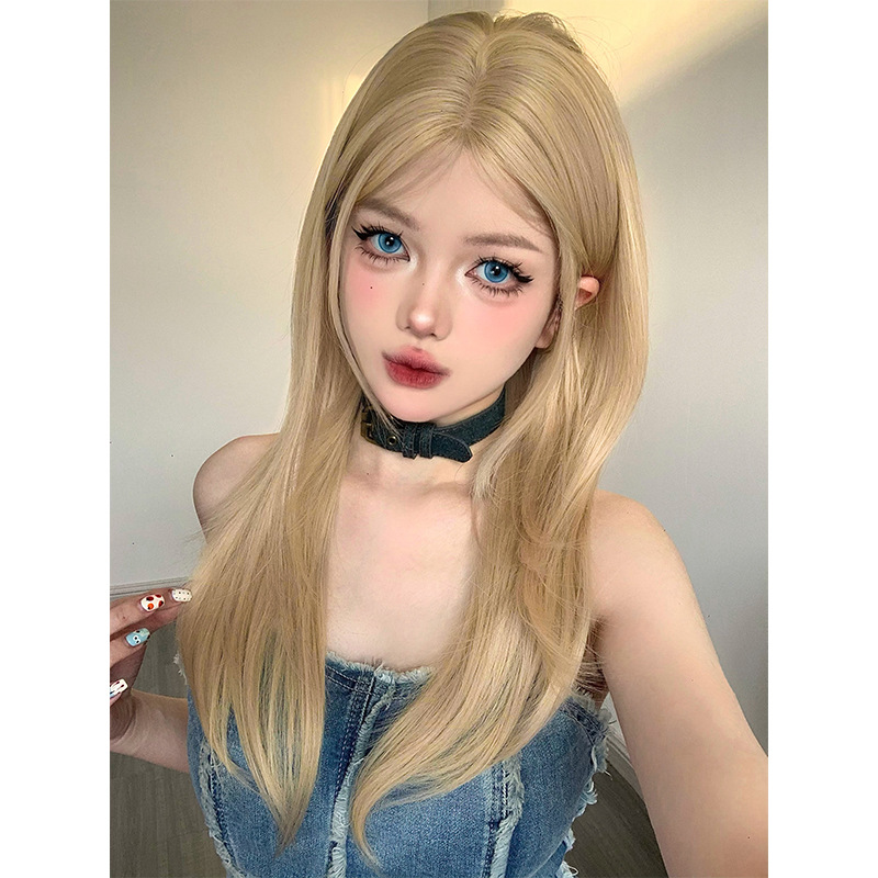 Medium length white gold full head wig