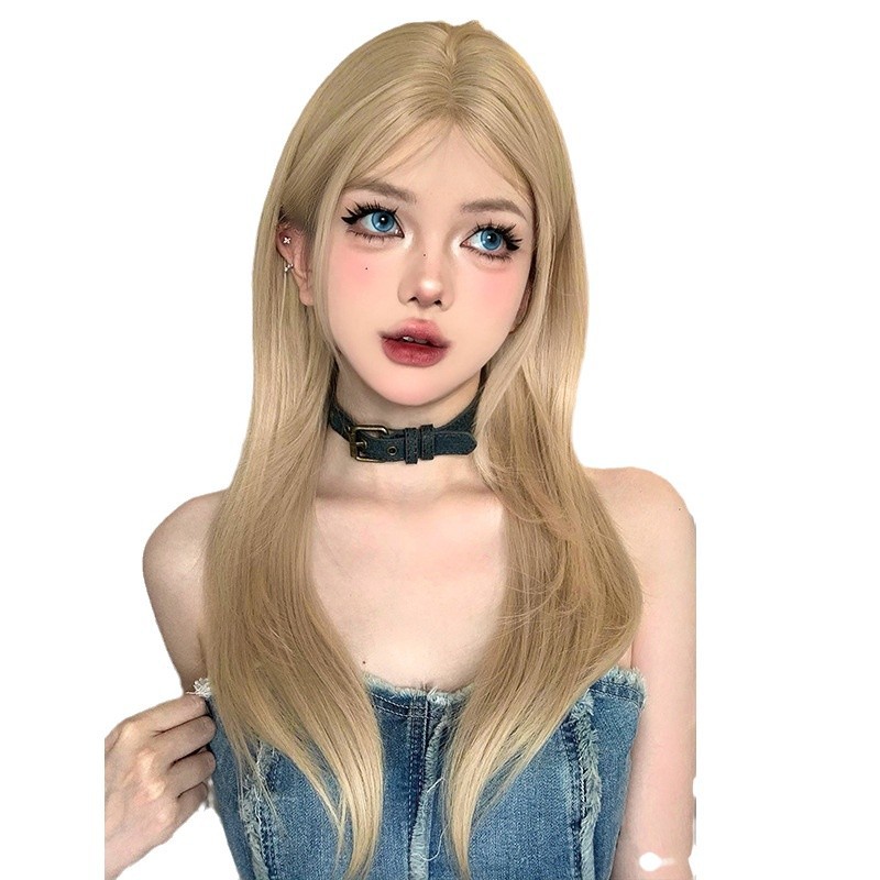 Medium length white gold full head wig