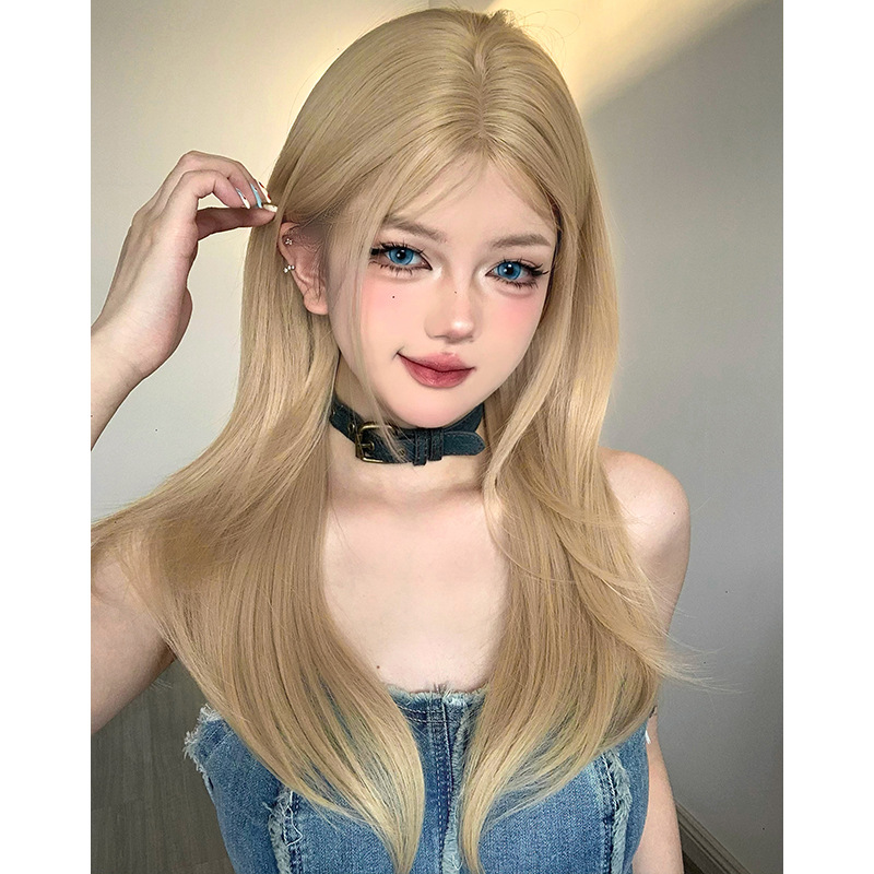 Medium length white gold full head wig