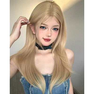 Medium length white gold full head wig 02