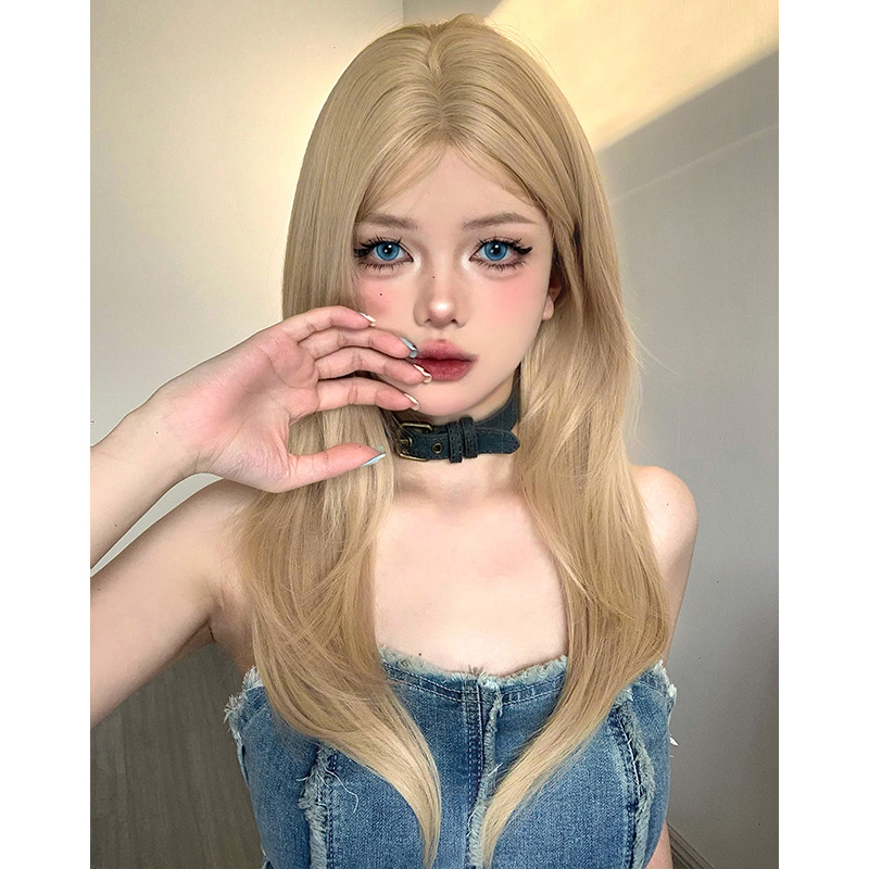 Medium length white gold full head wig