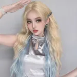 Rice white and blue medium highlights corn perm long curly hair,wig