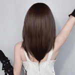Straight hair bangs amber black brown full top headband,wig