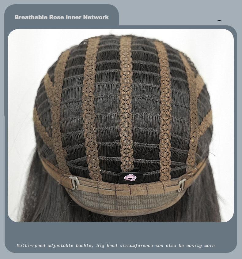 Straight hair bangs amber black brown full top headband,wig