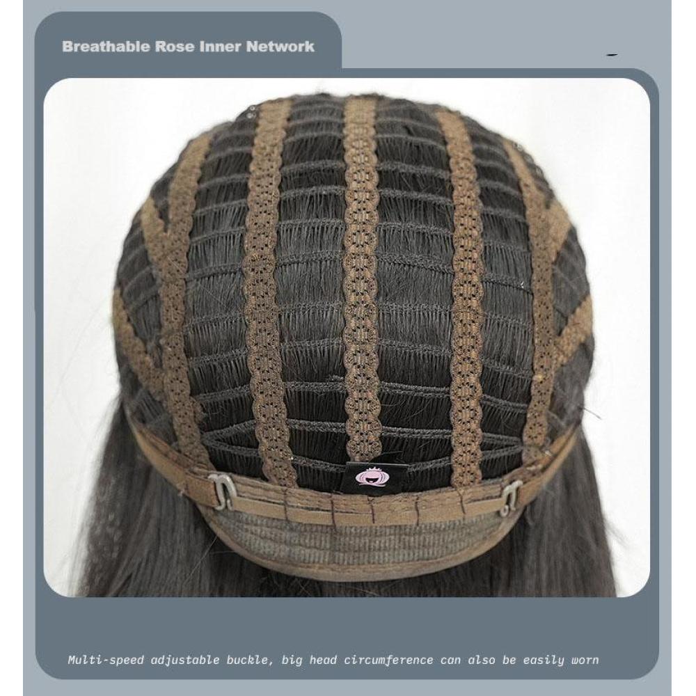 Straight hair bangs amber black brown full top headband,wig