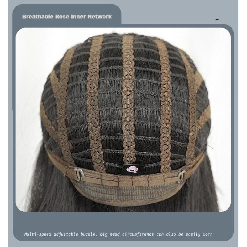 Straight hair bangs amber black brown full top headband,wig