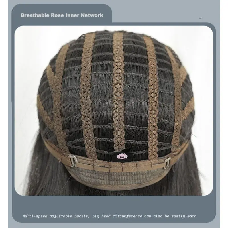 Straight hair bangs amber black brown full top headband,wig