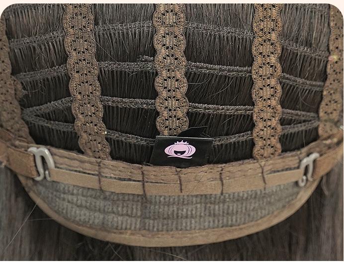 Straight hair line lace hand woven amber black wig