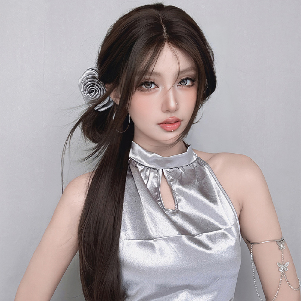 Straight hair line lace hand woven amber black wig