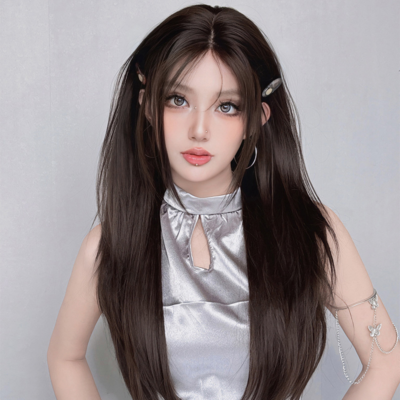 Straight hair line lace hand woven amber black wig