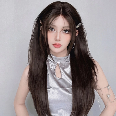 Straight hair line lace hand woven amber black wig 02