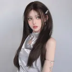 Straight hair line lace hand woven amber black wig