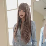 Thin vine pink bangs, long straight hair,wig
