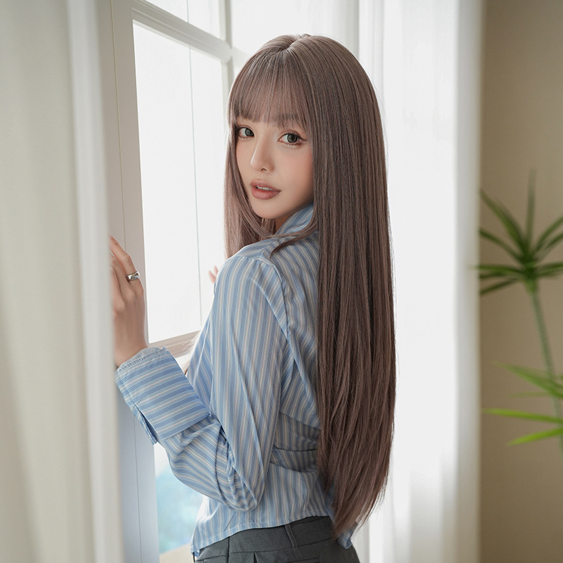 Thin vine pink bangs, long straight hair,wig