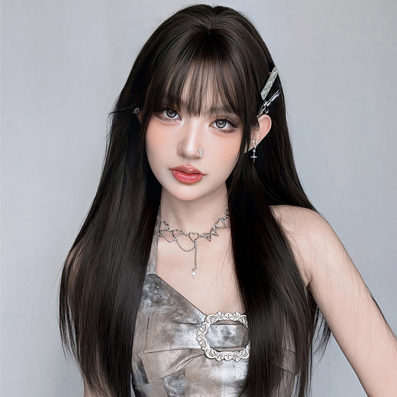 Wig woman long straight hair black full head cover,wig