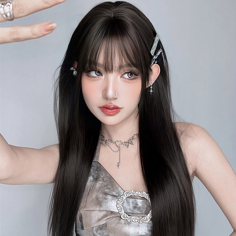 Wig woman long straight hair black full head cover,wig