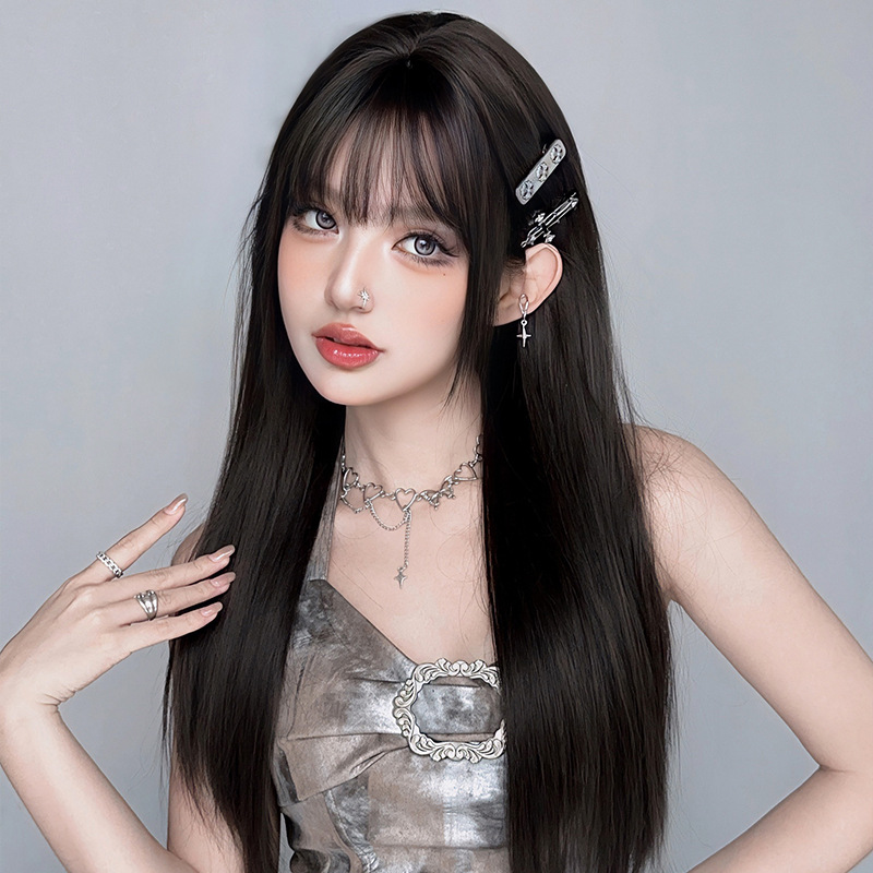Wig woman long straight hair black full head cover,wig