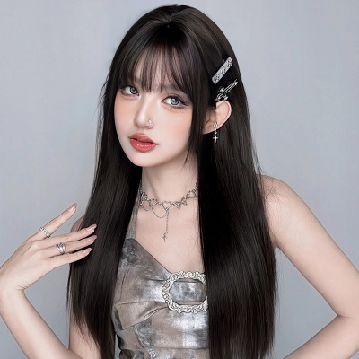 Wig woman long straight hair black full head cover,wig 02