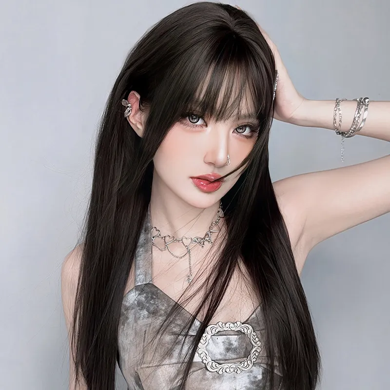Wig woman long straight hair black full head cover,wig