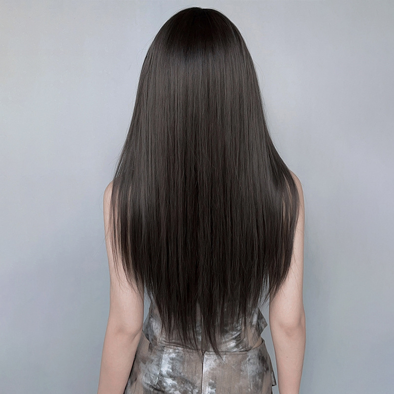 Wig woman long straight hair black full head cover,wig