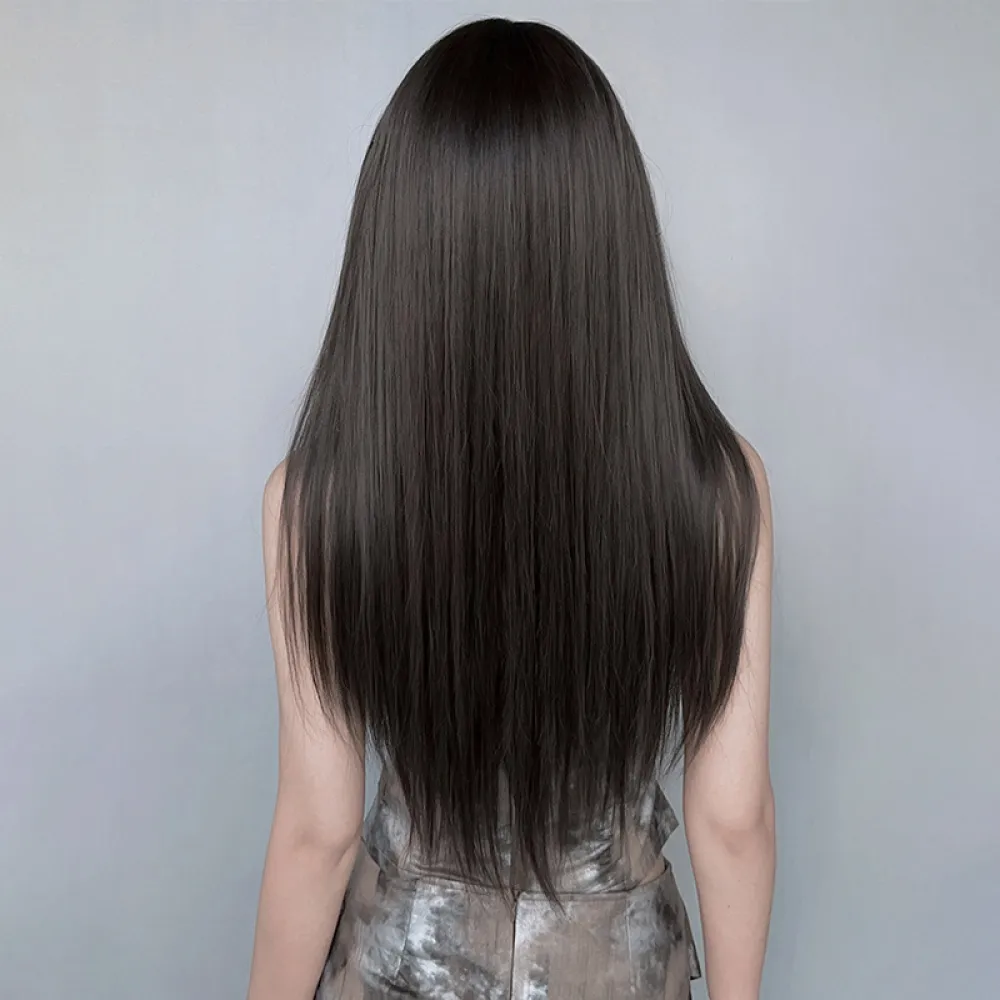 Wig woman long straight hair black full head cover,wig
