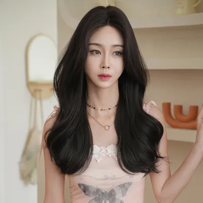  Long curly hair in large black waves,wig 01