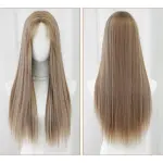 Flax brown synthetic fiber headpiece with long straight hair,wig