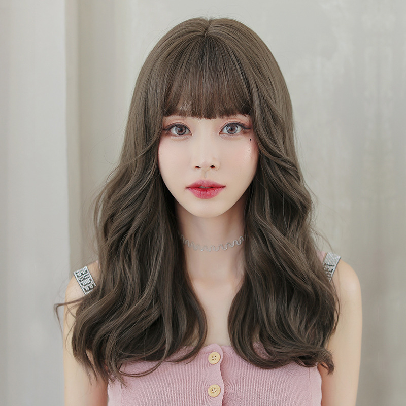 Air bangs fluffy medium long curly hair,wig