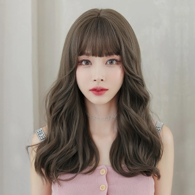 Air bangs fluffy medium long curly hair,wig 01