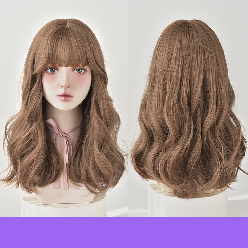 Air bangs fluffy medium long curly hair,wig