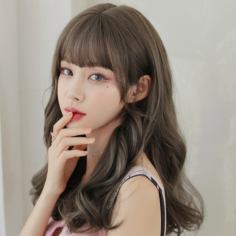 Air bangs fluffy medium long curly hair,wig