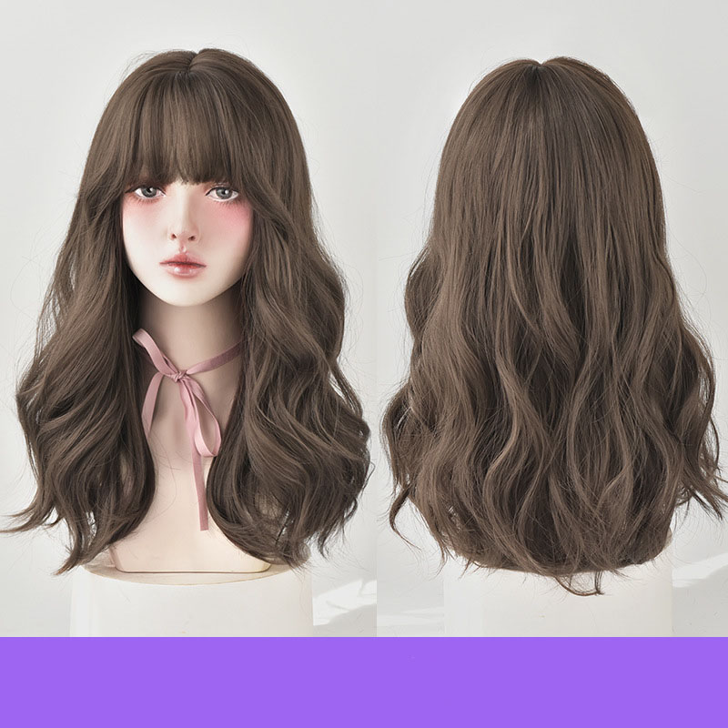 Air bangs fluffy medium long curly hair,wig