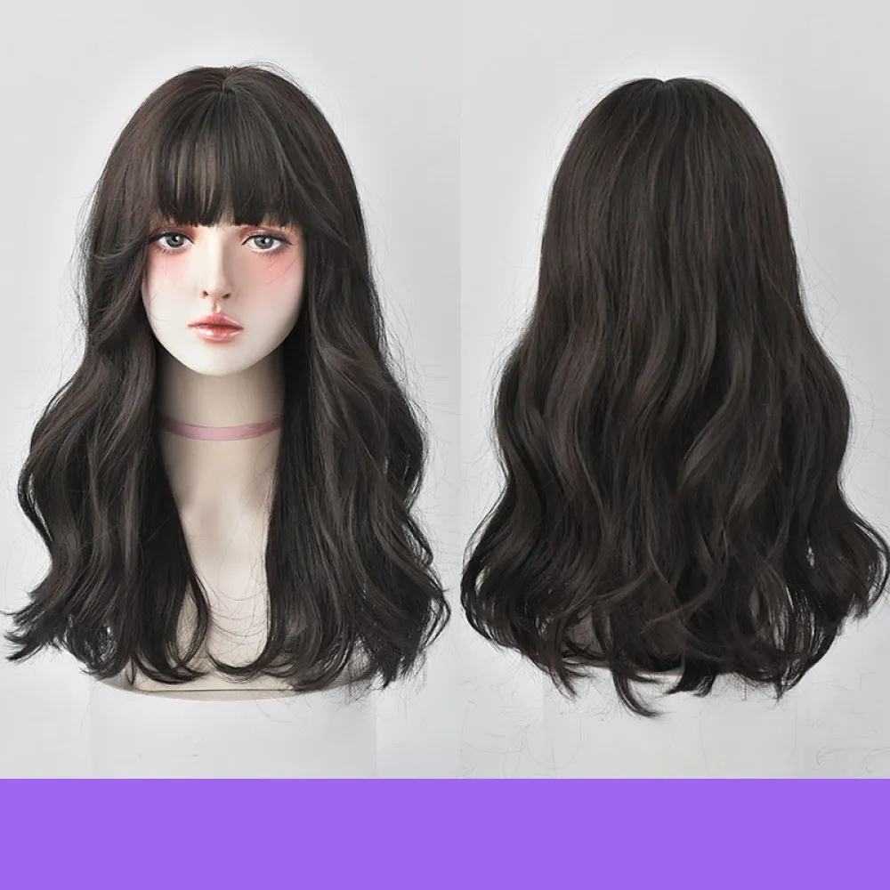 Air bangs fluffy medium long curly hair,wig