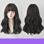 Air bangs fluffy medium long curly hair,wig