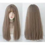 Black long straight hair with natural air bangs,wig