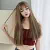Black long straight hair with natural air bangs,wig
